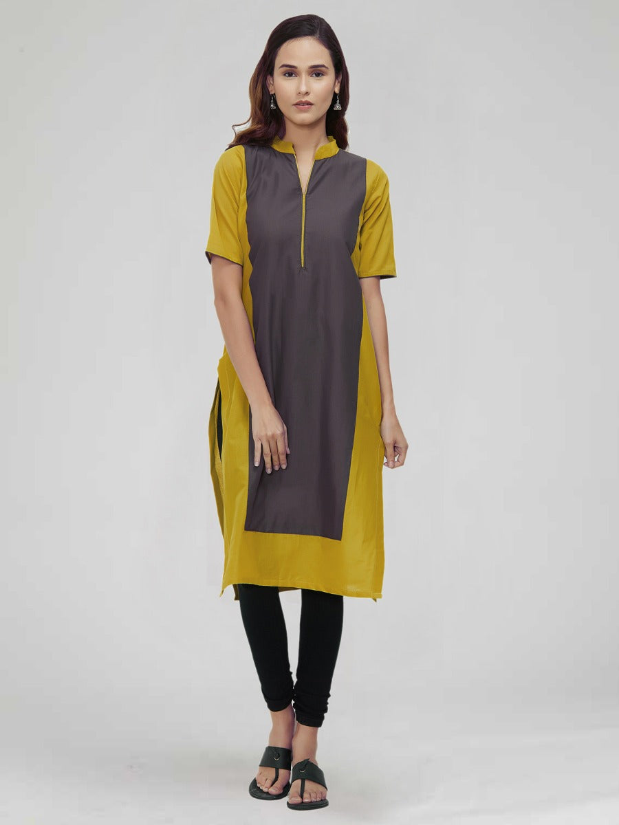 Yellow Coloured Dyed Cotton Kurti | Sudathi