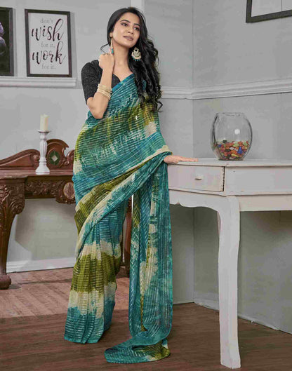 Ready To Wear Teal Blue Georgette Printed Saree