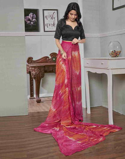 Ready To Wear Magenta Georgette Printed Saree