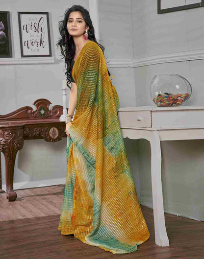 Ready To Wear Yellow Georgette Printed Saree