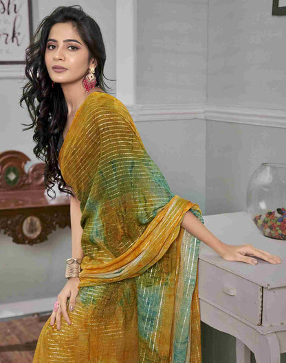 Ready To Wear Yellow Georgette Printed Saree