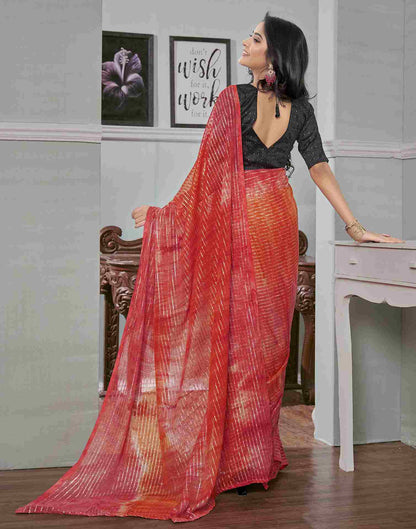 Ready To Wear Coral Red Georgette Printed Saree