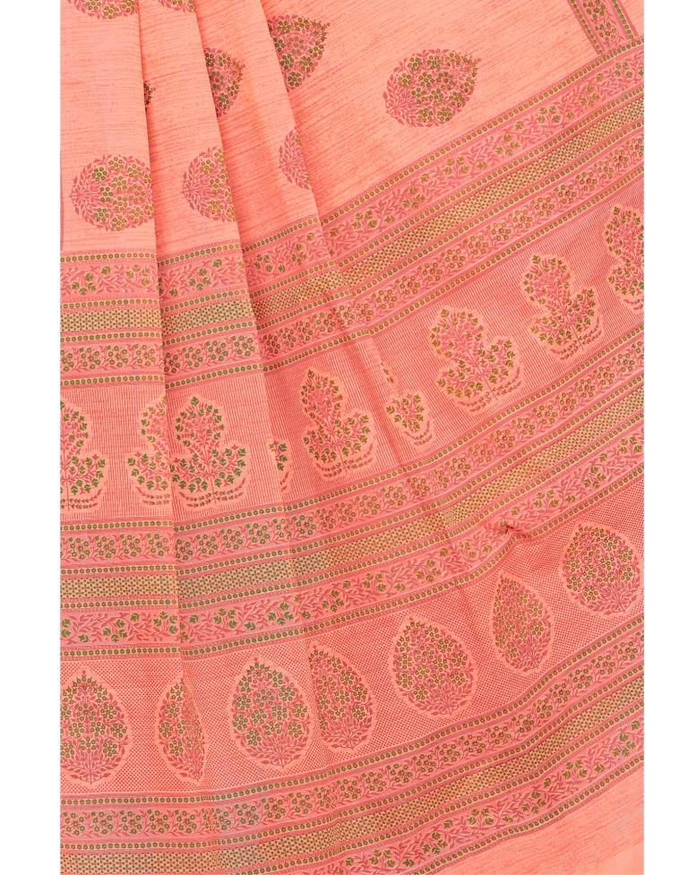 Peach Coloured Cotton Printed Saree | Sudathi