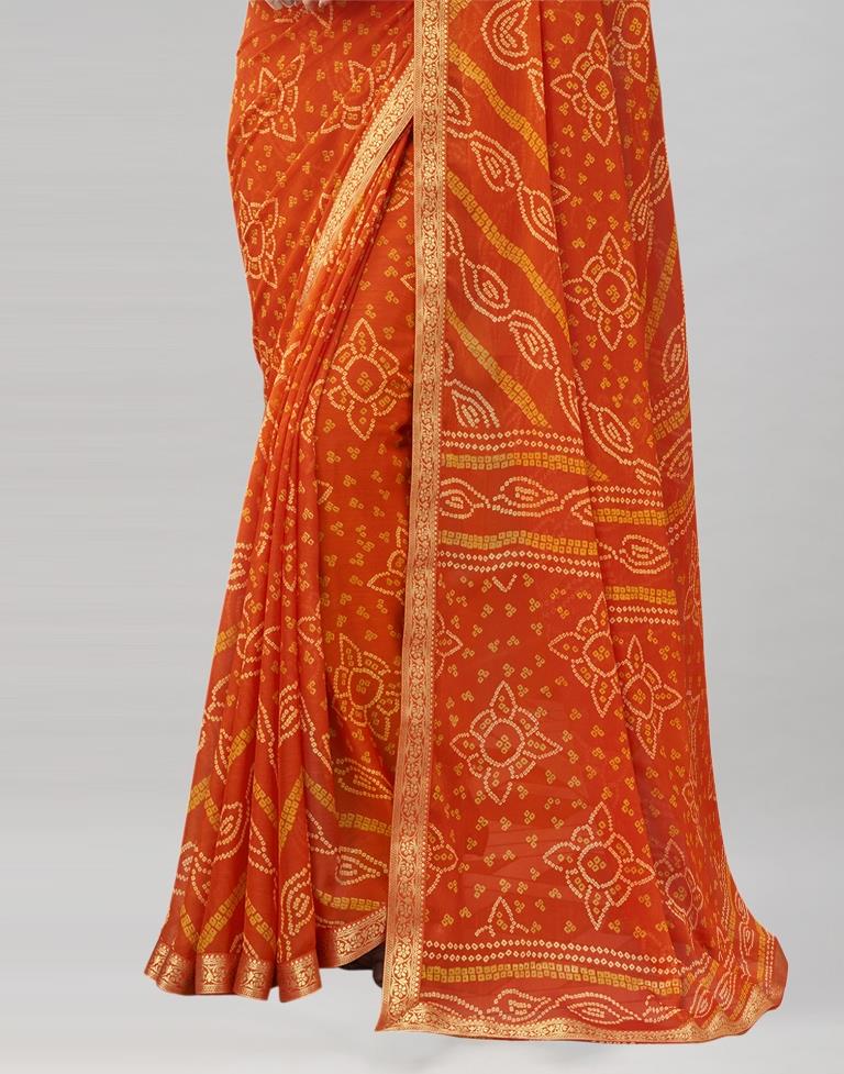 Orange Chiffon Bandhani Saree | Sudathi