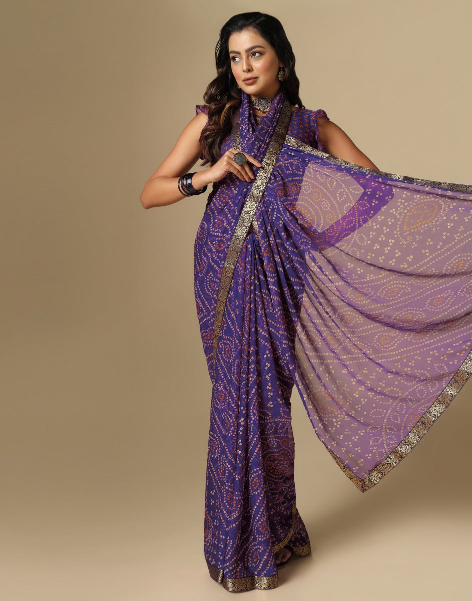 Purple Pure Bandhani silk saree - Pramukh Fab - 4015839