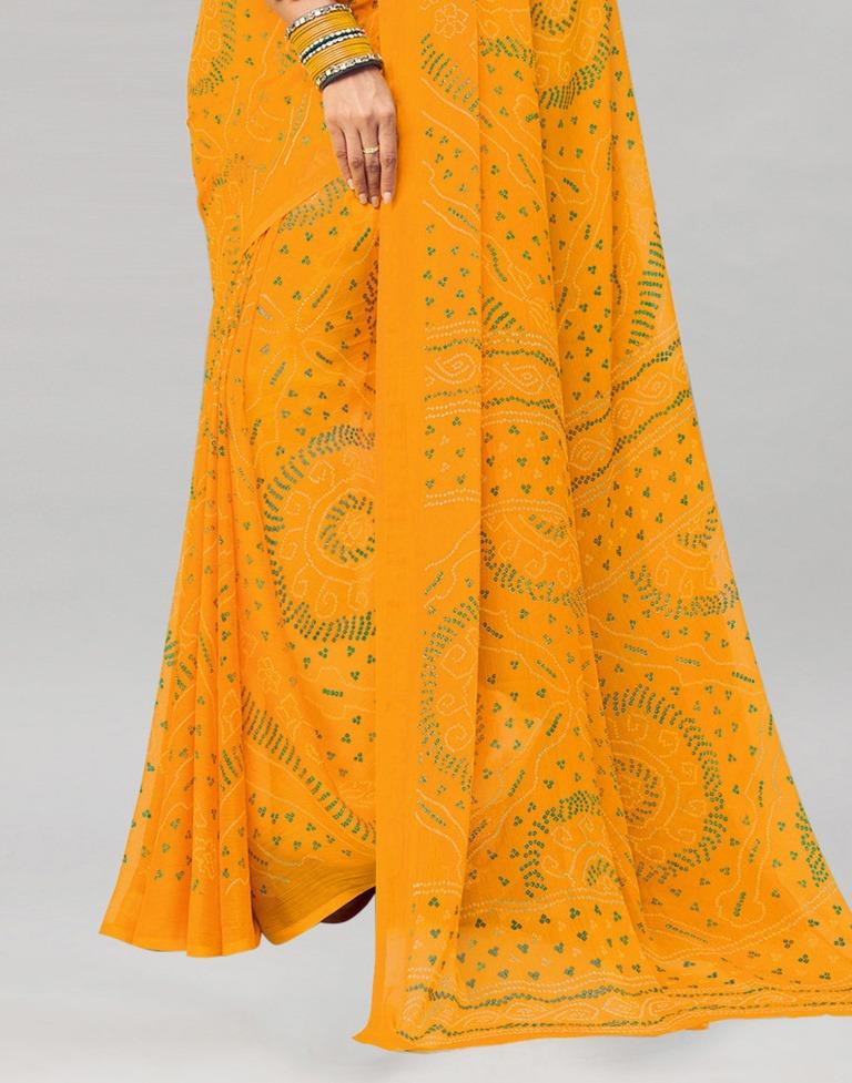Turmeric Yellow Coloured Chiffon Bandhani Printed Saree | Sudathi