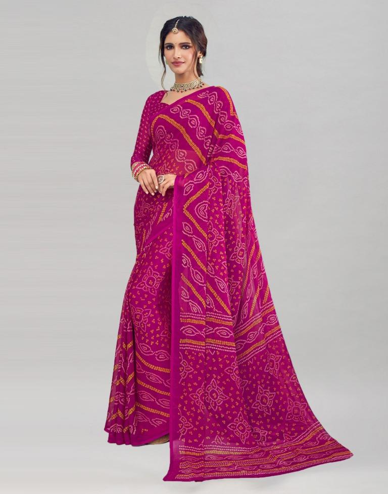 Rani Pink Coloured Chiffon Bandhani Printed Saree | Sudathi