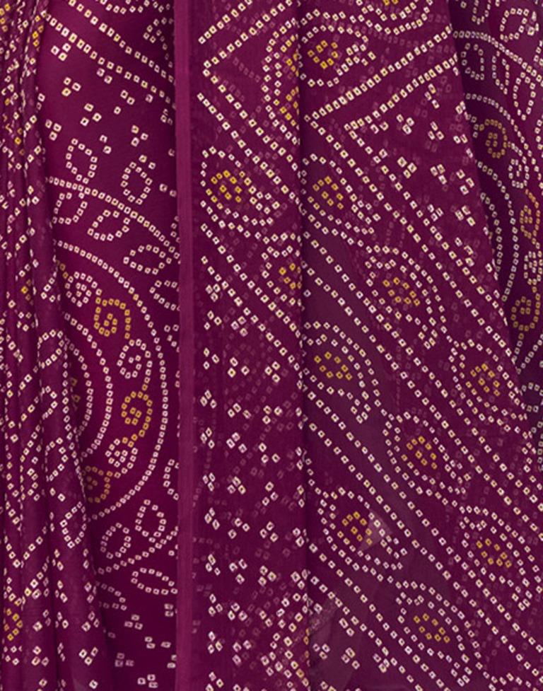 Wine Coloured Chiffon Bandhani Printed Saree | Sudathi