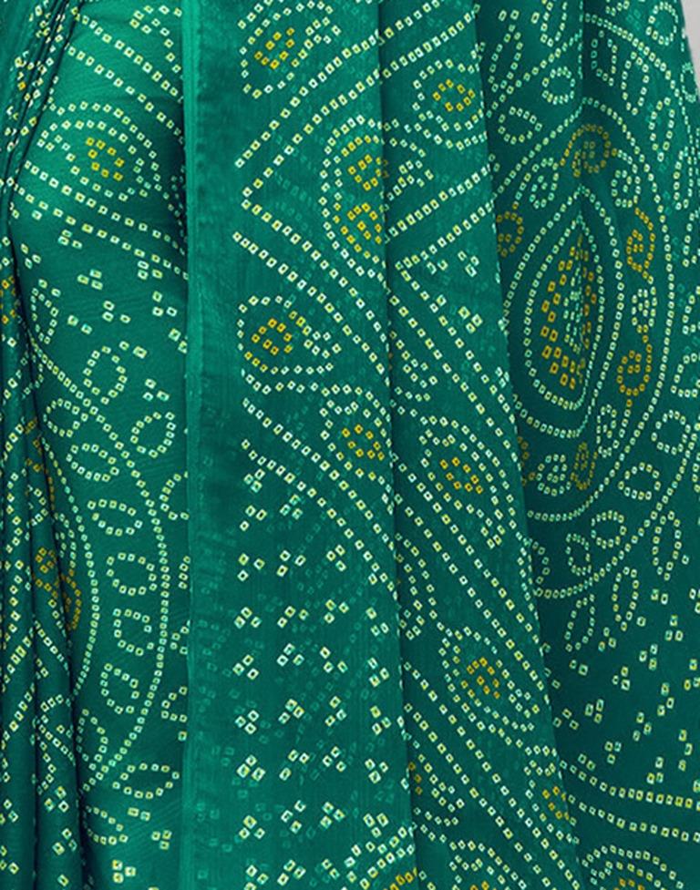 Pine Green Coloured Chiffon Bandhani Printed Saree | Sudathi