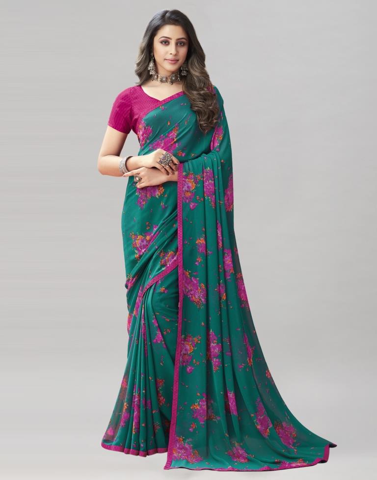 Rama Coloured Georgette Floral Printed Saree | Sudathi