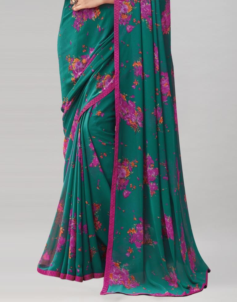 Rama Coloured Georgette Floral Printed Saree | Sudathi