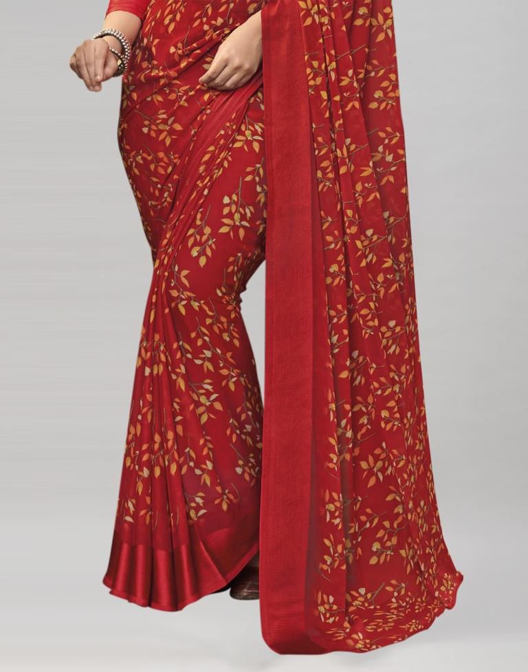 Red Coloured Chiffon Floral Printed Saree | Sudathi