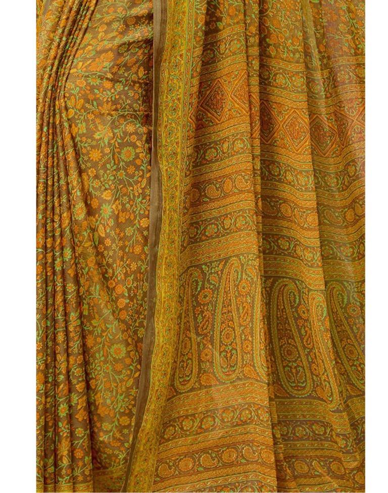 Mustard Coloured Chiffon Printed Saree | Sudathi