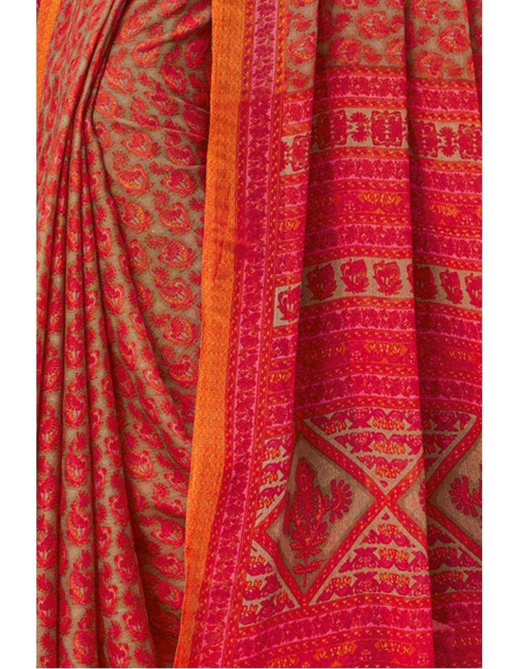 Orange Coloured Chiffon Printed Saree | Sudathi
