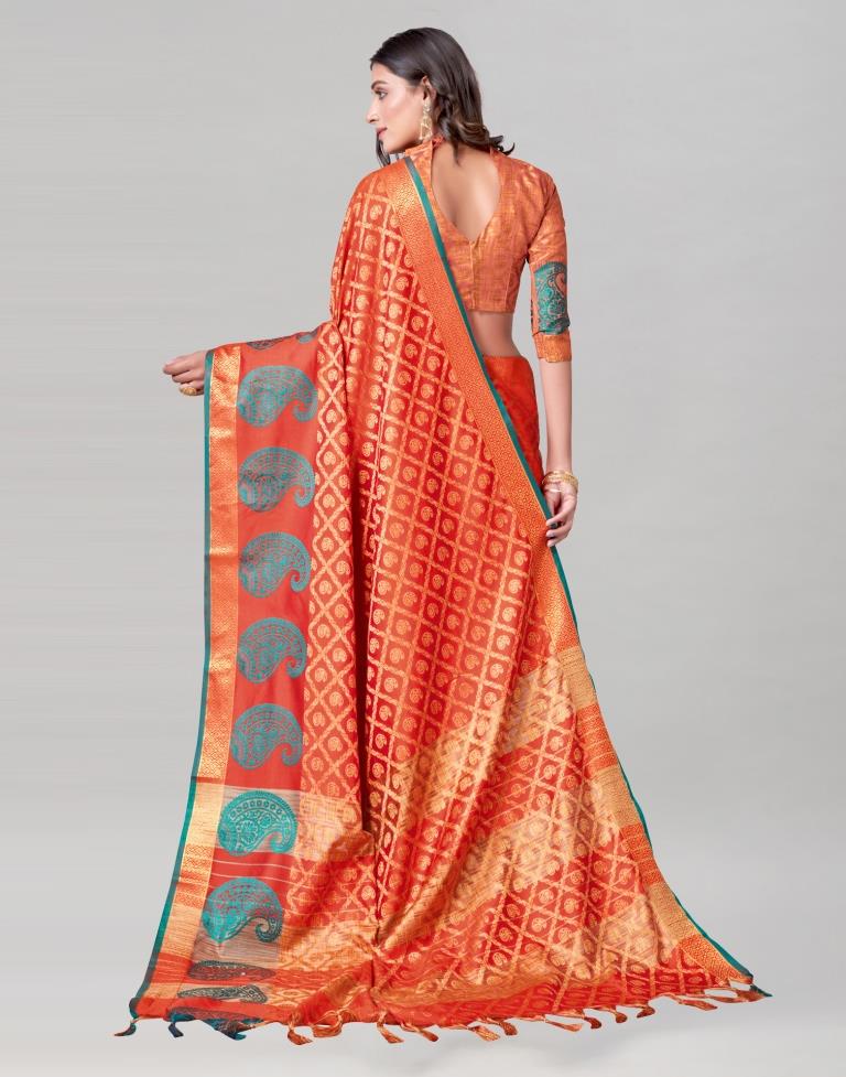 Orange Coloured Cotton Silk Jacquard Saree | Sudathi