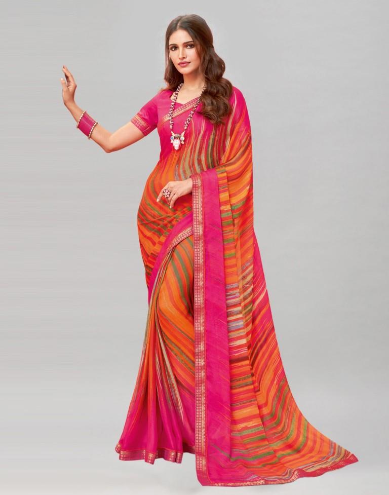Pink Coloured Chiffon Printed Saree | Sudathi