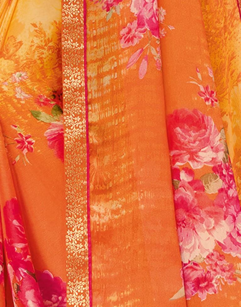Orange Coloured Chiffon Floral Printed Saree | Sudathi