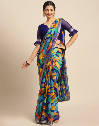 Royal Blue Coloured Chiffon Geometric Printed Saree | Sudathi