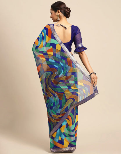 Royal Blue Coloured Chiffon Geometric Printed Saree | Sudathi