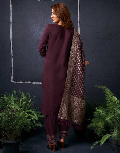 Maroon Cotton Sequence Straight Kurta Set With Dupatta