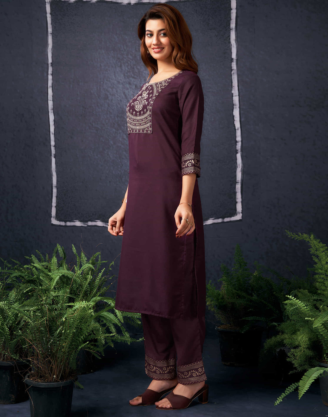 Maroon Cotton Sequence Straight Kurta Set With Dupatta