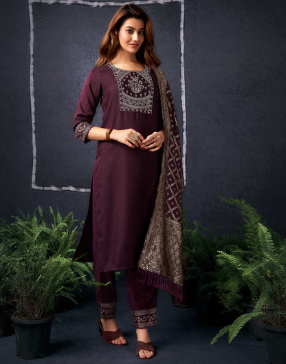 Maroon Cotton Sequence Straight Kurta Set With Dupatta