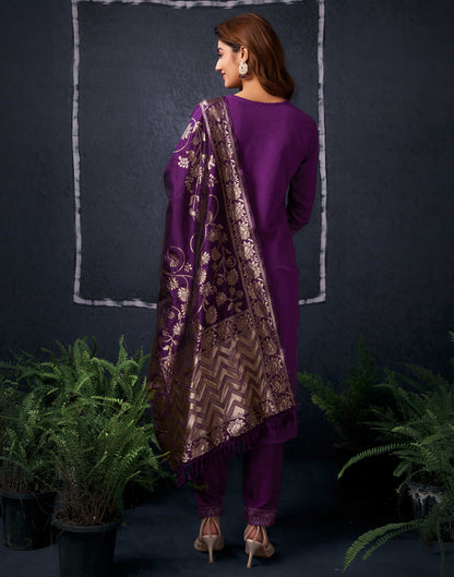 Wine Cotton Sequence Straight Kurta Set With Dupatta