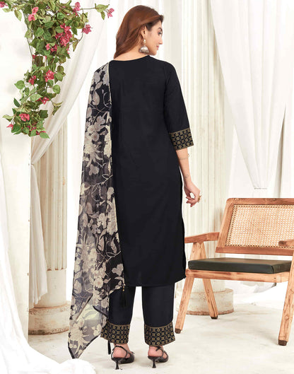 Black Cotton Sequence Straight Kurta Set With Dupatta