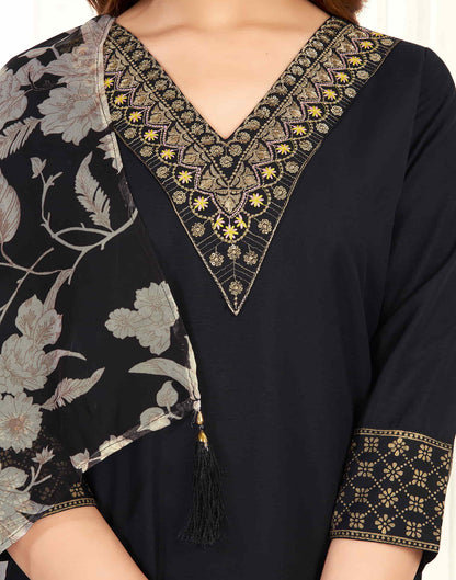 Black Cotton Sequence Straight Kurta Set With Dupatta