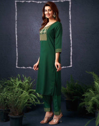 Dark Green Cotton Sequence Straight Kurta Set With Dupatta