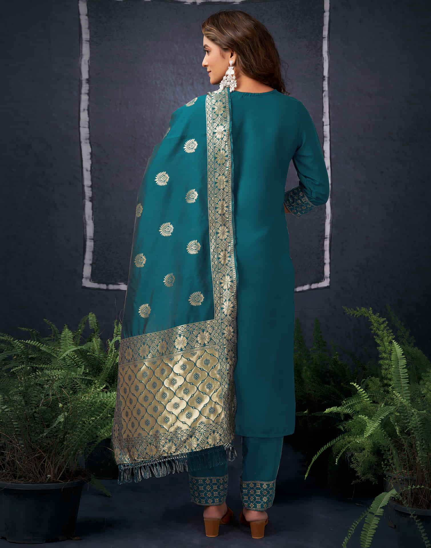 Rama Green Cotton Sequence Straight Kurta Set with Dupatta