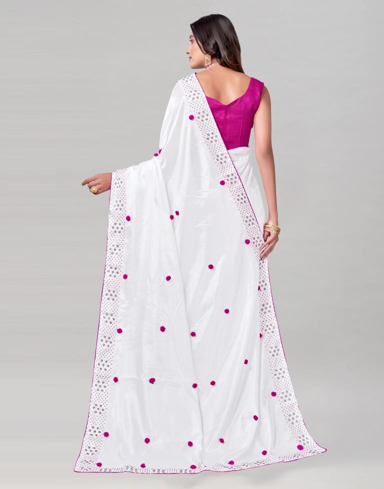 White Coloured Silk Embellished Saree | Sudathi