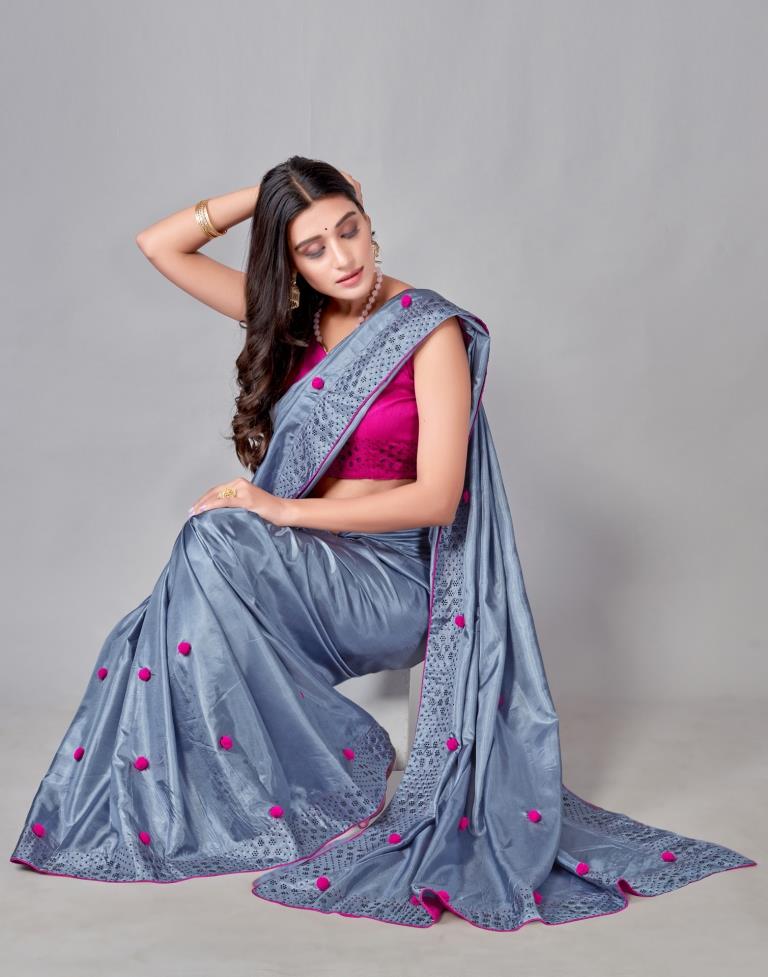 Steel Blue Coloured Silk Embellished Saree | Sudathi