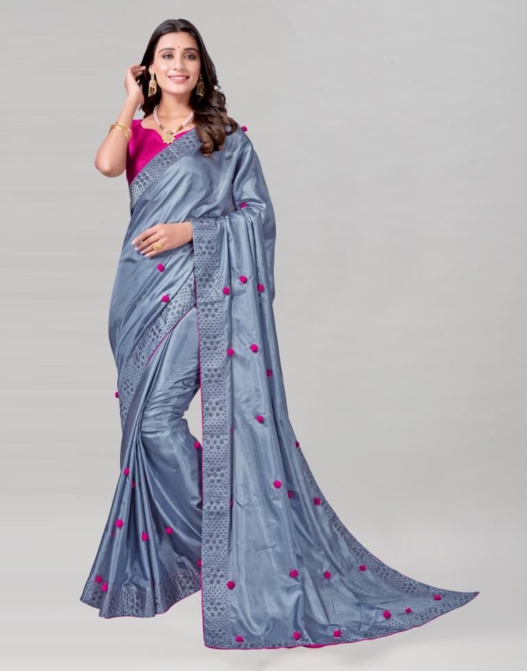 Steel Blue Coloured Silk Embellished Saree | Sudathi
