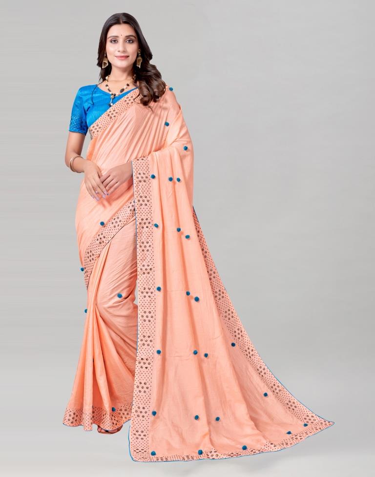 Peach Coloured Poly Silk Embellished Saree | Sudathi