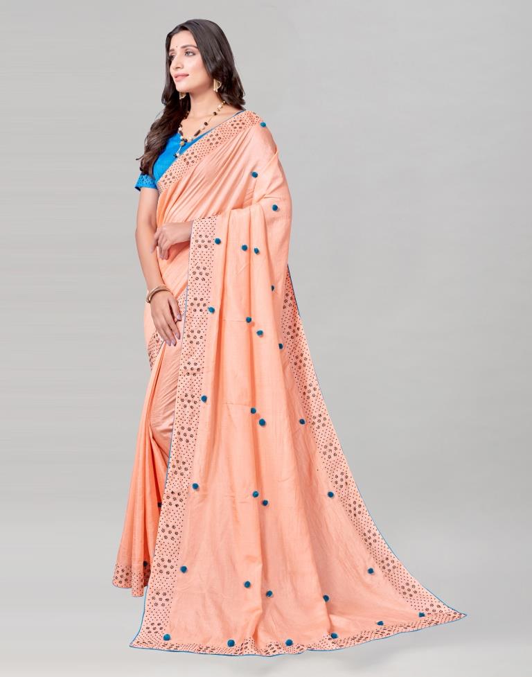 Peach Coloured Poly Silk Embellished Saree | Sudathi