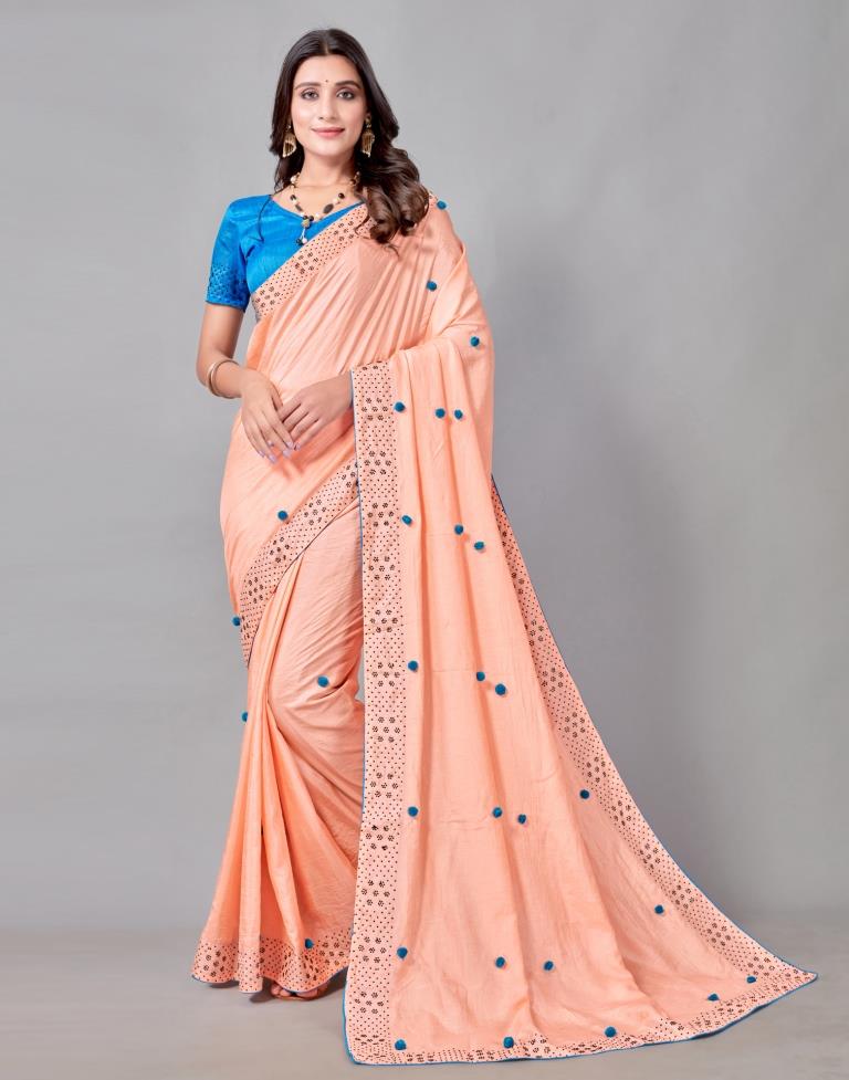 Peach Coloured Poly Silk Embellished Saree | Sudathi