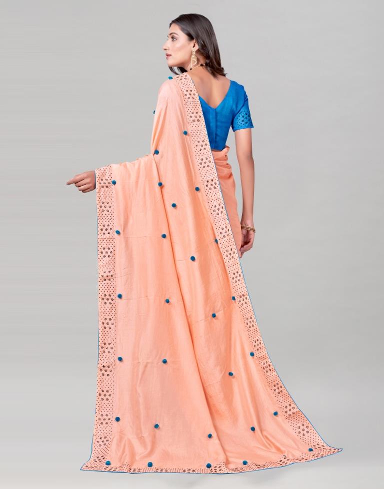 Peach Coloured Poly Silk Embellished Saree | Sudathi