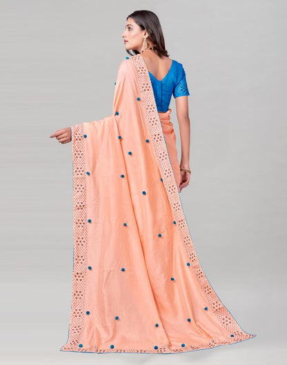 Peach Coloured Poly Silk Embellished Saree | Sudathi