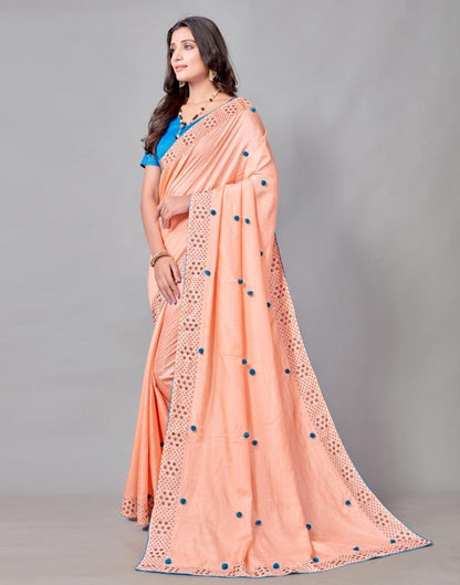 Peach Coloured Poly Silk Embellished Saree | Sudathi