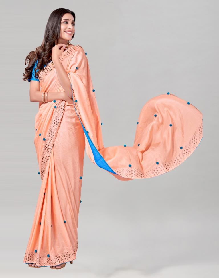 Peach Coloured Poly Silk Embellished Saree | Sudathi