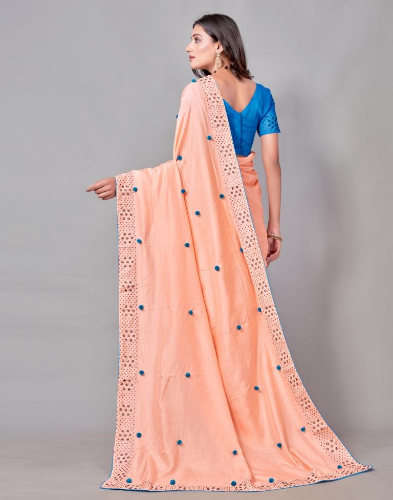 Peach Coloured Poly Silk Embellished Saree | Sudathi