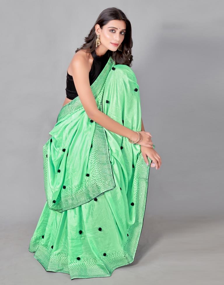 Mint Green Coloured Poly Silk Embellished Saree | Sudathi