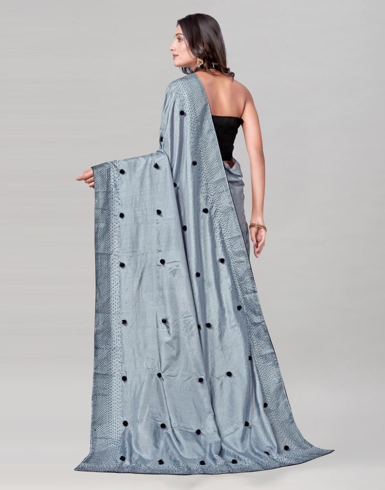 Steel Grey Coloured Poly Silk Embellished Saree | Sudathi