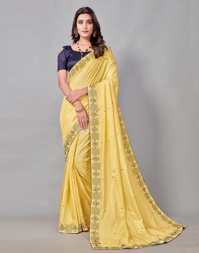 Yellow Coloured Poly Silk Hot Fixing Saree | Sudathi
