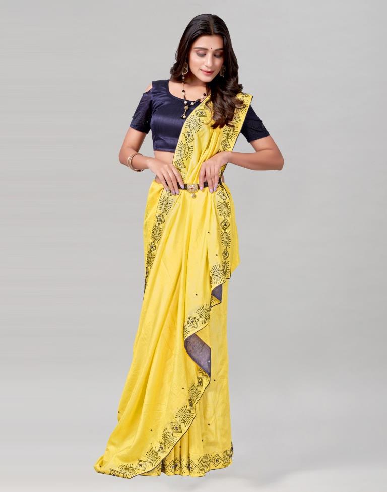 Yellow Coloured Poly Silk Hot Fixing Saree | Sudathi