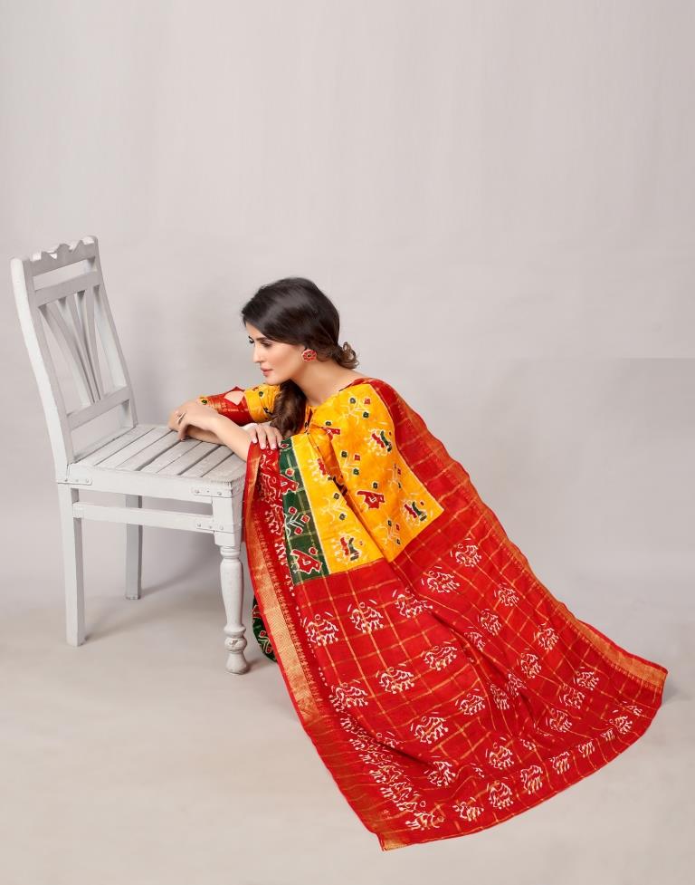Yellow Coloured Cotton Printed Saree | Sudathi
