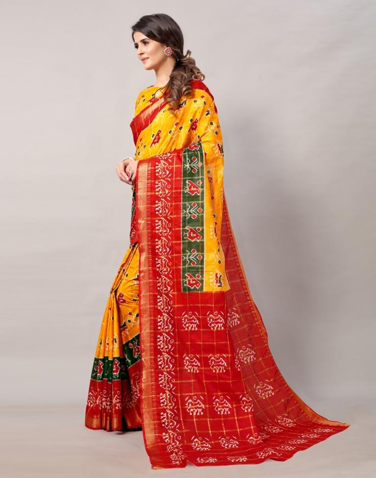 Yellow Coloured Cotton Printed Saree | Sudathi