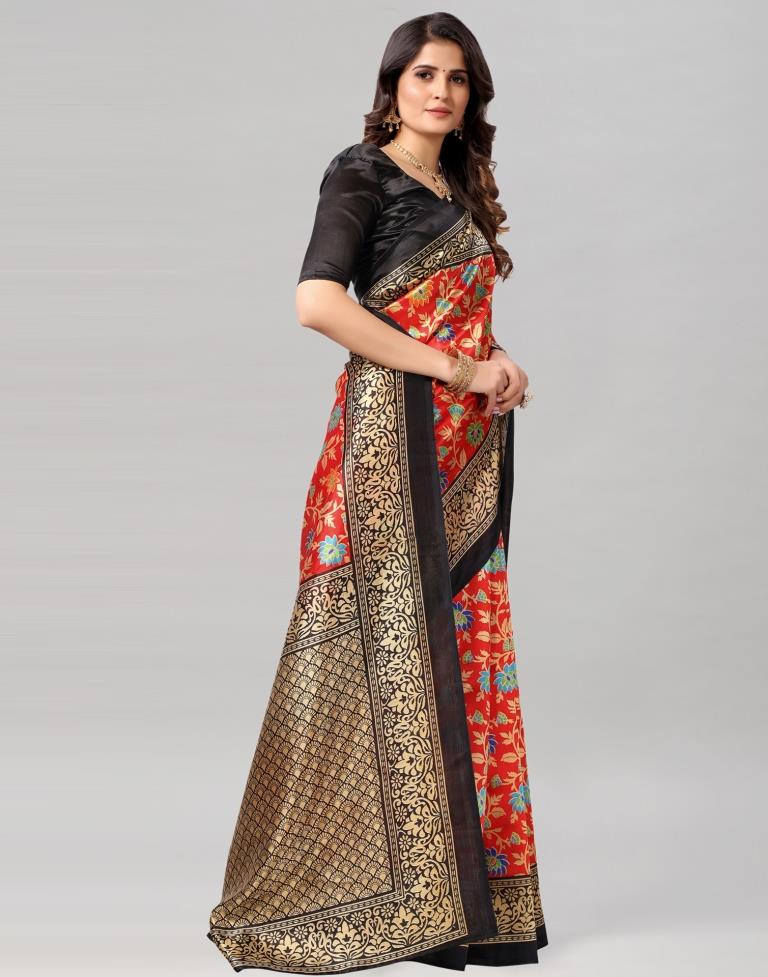 Red Coloured Poly Silk Floral Printed Saree | Sudathi