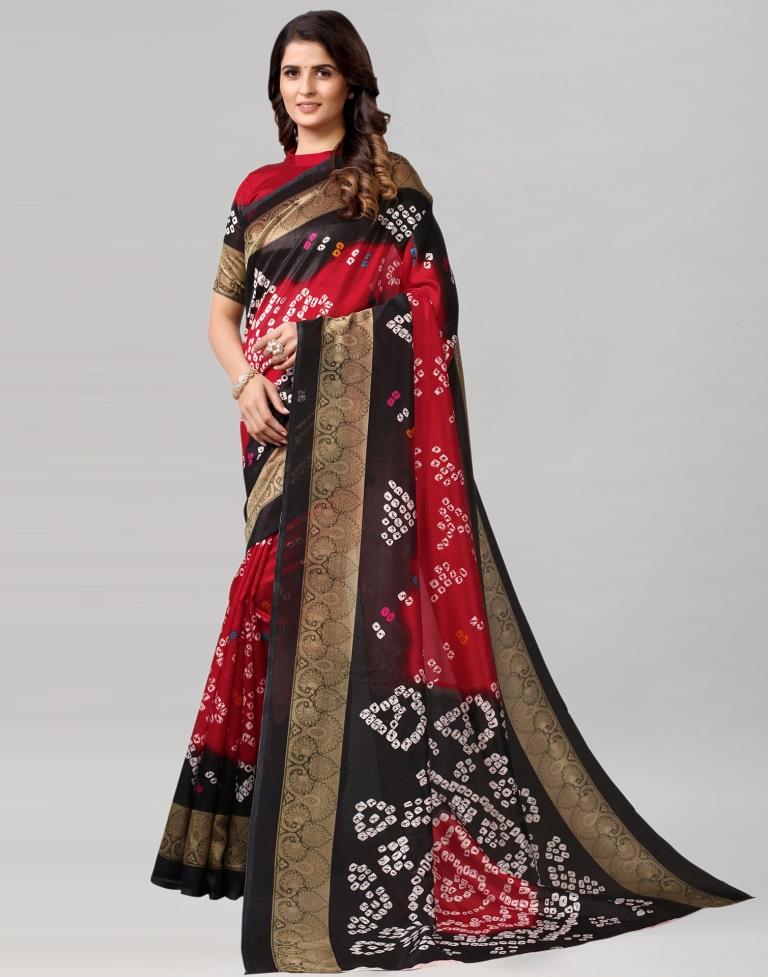 Maroon Coloured Poly Silk Bandhani Printed Saree | Sudathi